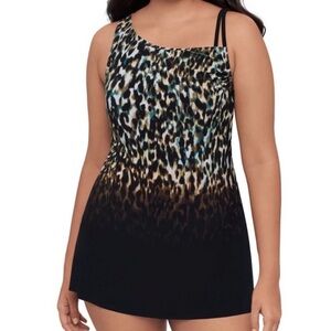 NWT Trimshaper 20W Brianna Brown Leopard Tummy Control Swimdress
